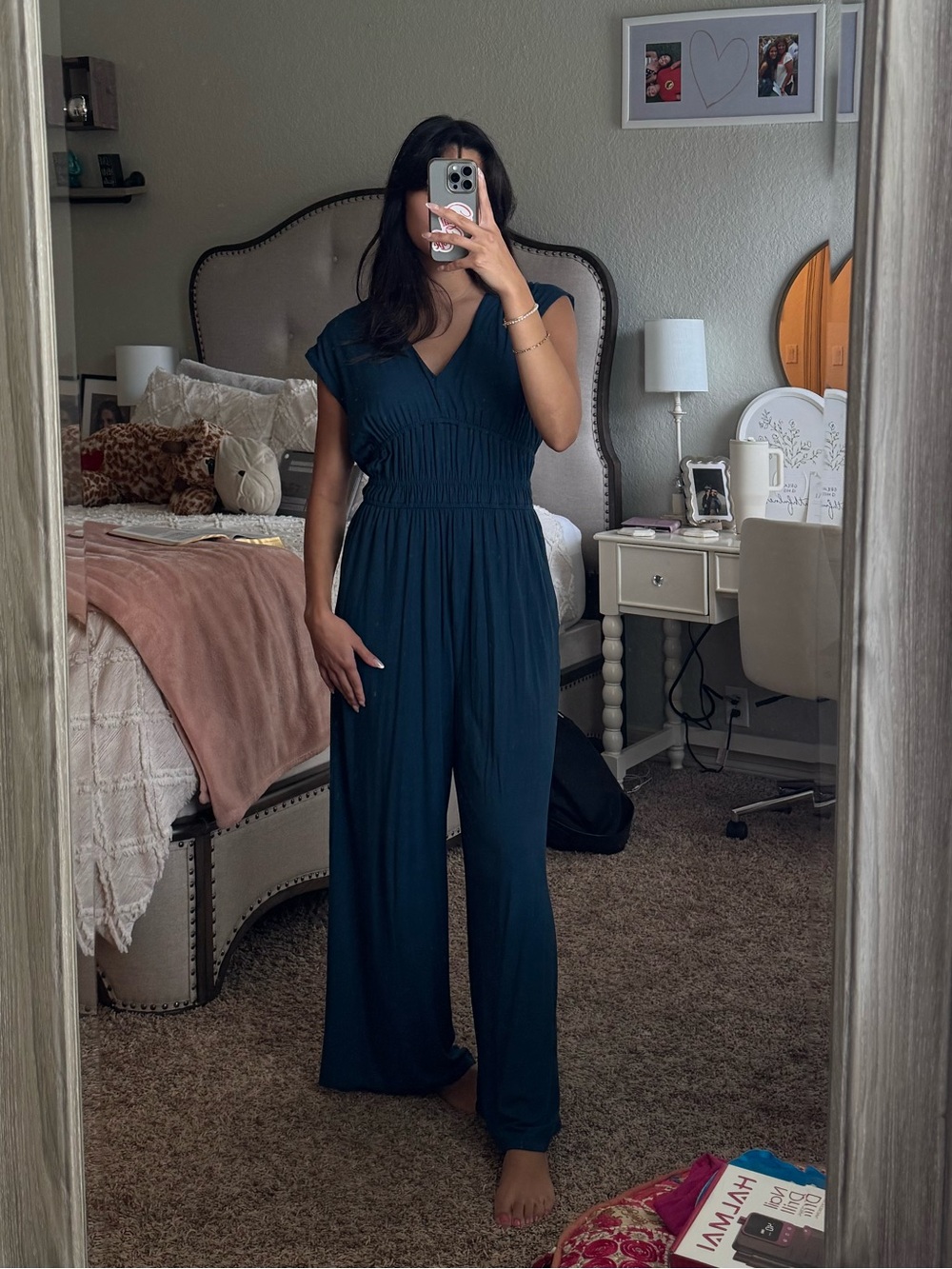 Old Navy Deep Teal V-Neck Wide-Leg Jumpsuit